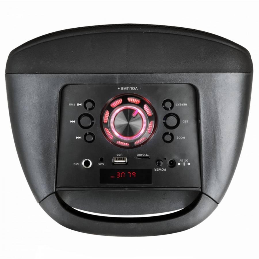 Boxa portabila activaAkai, 40 W, Bluetooth, USB, microSD slot card, Aux in, radio FM, intrare microfon, intrare chitara, lumini difuzor dinamice, afisaj LED, telecomanda, neagra