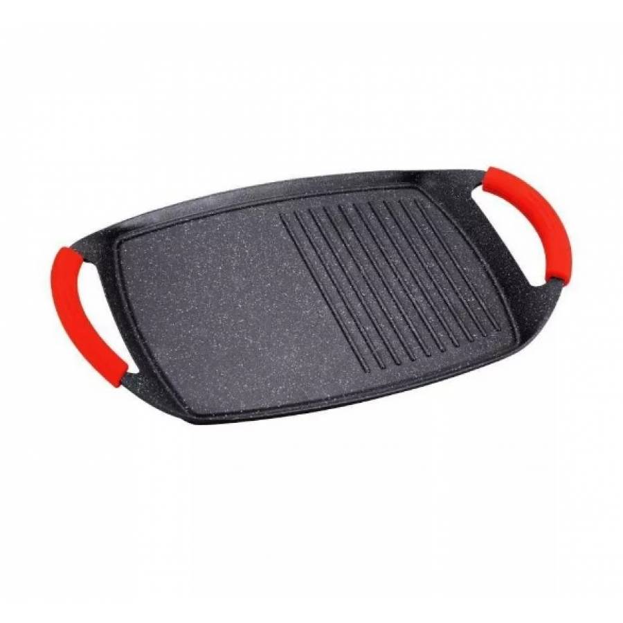 Tigaie pentru grătar cu două mânere, 47 cm, acoperită cu marmură din aluminiu turnat