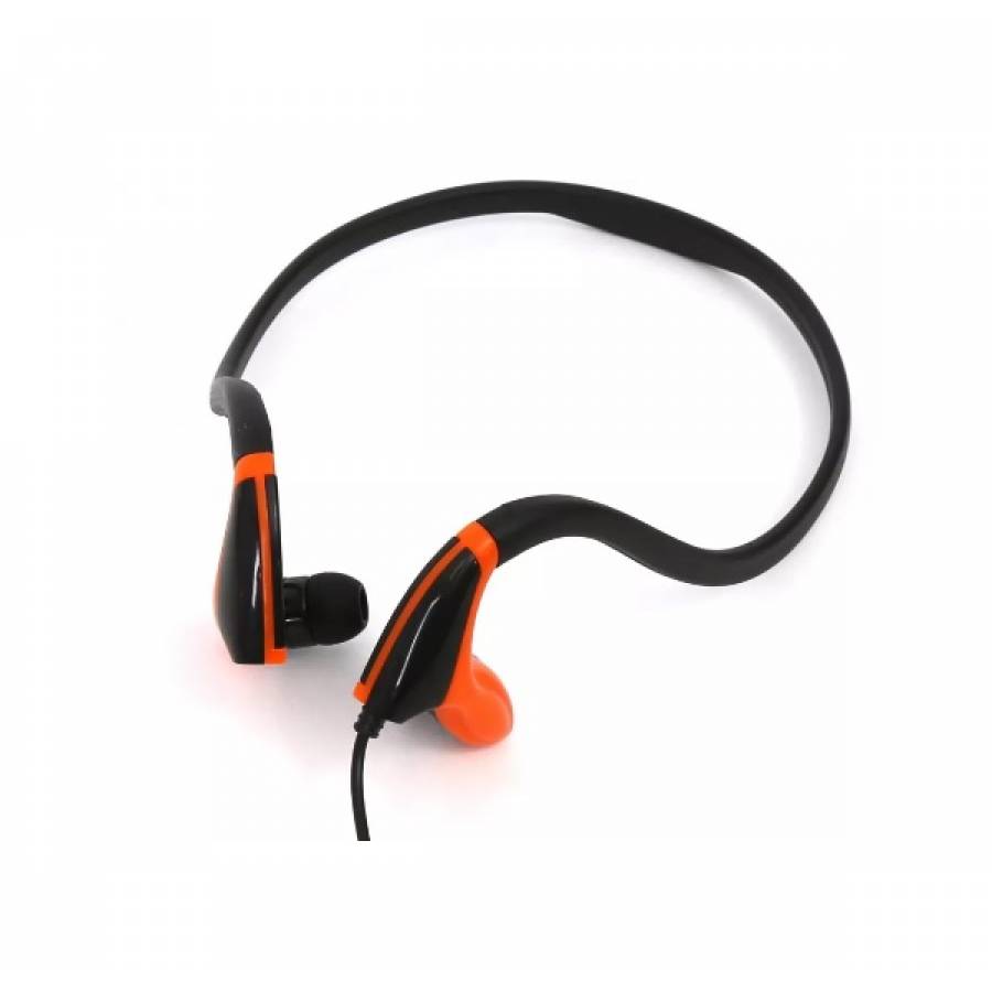 Casti sport  stereo cu microfon si fir, negru-portocaliu