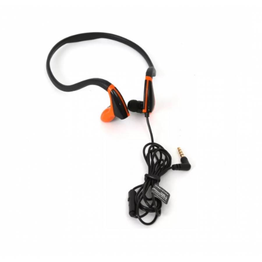 Casti sport  stereo cu microfon si fir, negru-portocaliu