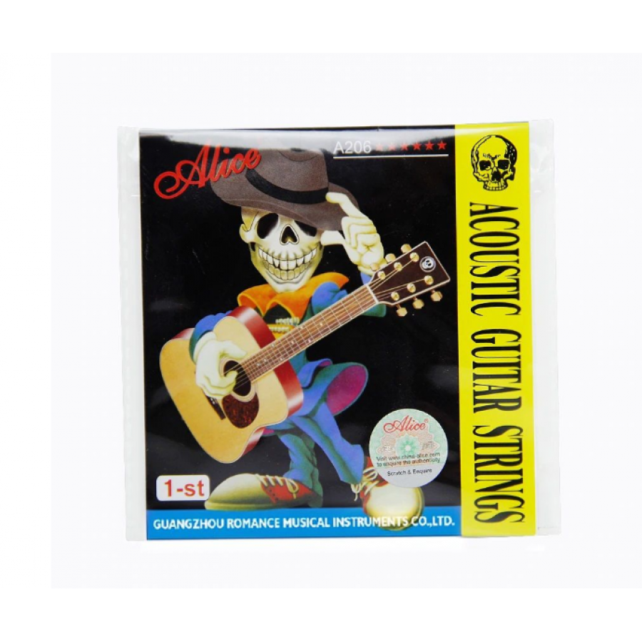 Set 6 corzi pentru chitară acustică, Alice A206, metal, rezistență la coroziune