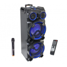 Boxa Profesionala Portabila Ibiza, 2 X 12 Inch/30 Cm, Bluetooth, Aux, Usb, Sd Card, Fm, Karaoke, Afisaj Led, Manere, Telecomanda, Microfon Wireless