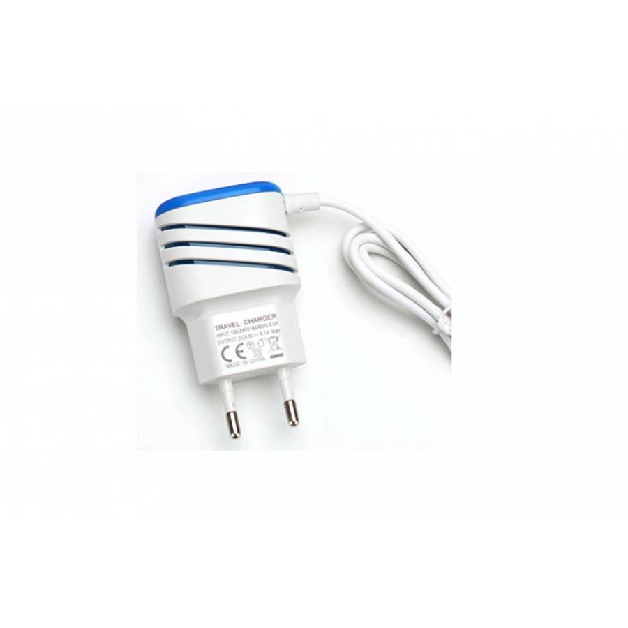 Încărcător pentru telefon mobil cu 2 porturi USB, alb\albastru