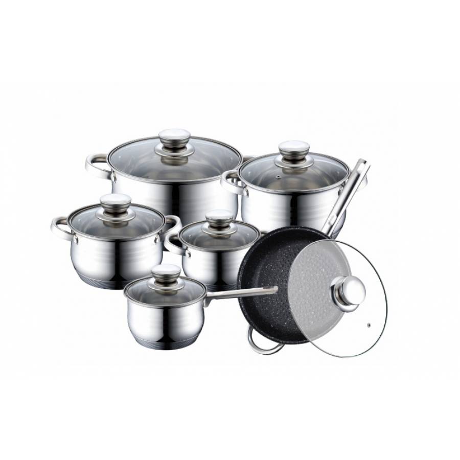 Set Oale și Tigaie, 12 Piese, Oțel Inoxidabil, Acoperire Marmură, Potrivit pentru Inducție.