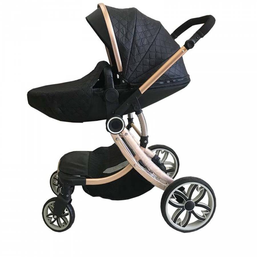 Cărucior 2 în 1, reversibil, reglabil, cu suspensie, negru