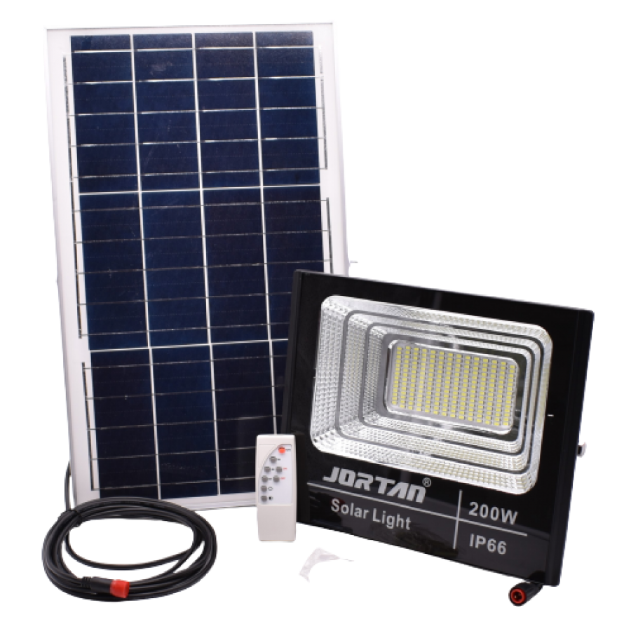 Proiector Solar, LED, Putere 200W, Lumina Alba, Cablu Lung, 196 LED-uri, Negru