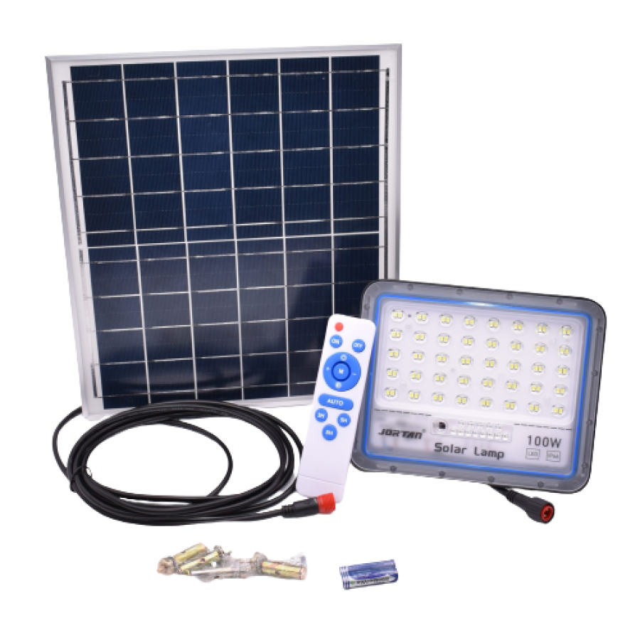 Proiector Solar, LED, Putere 100W, Lumina Alba, Cablu Lung, 80 LED-uri, Negru