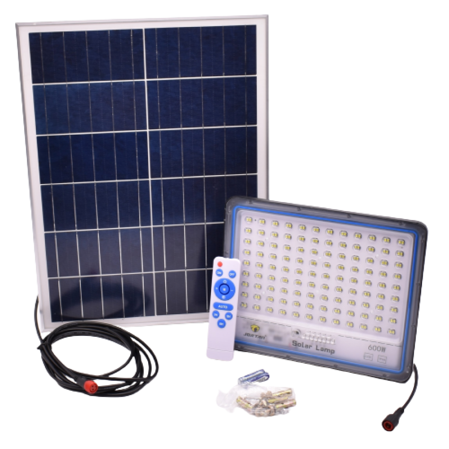 Proiector Solar, LED, Putere 600W, Lumina Alba, Cablu Lung, 216 LED-uri, Negru
