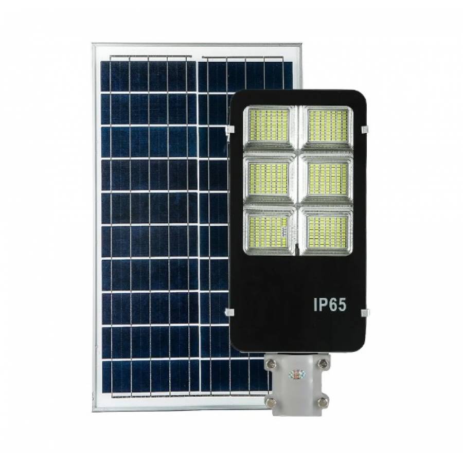 Lampa solara stradala KlaussTech 600W, cu panou solar, telecomanda ,suport metalic si senzor de miscare