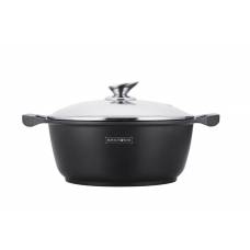 Oala din aluminiu turnat sub presiune cu capac sticla, interior marmura, 26 cm, 4.8 l, negru Oala din aluminiu turnat sub presiune cu capac sticla, interior marmura, 26 cm, 4.8 l, negru