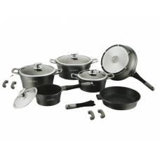 Set oale de gatit,14 piese, invelis marmura, gri