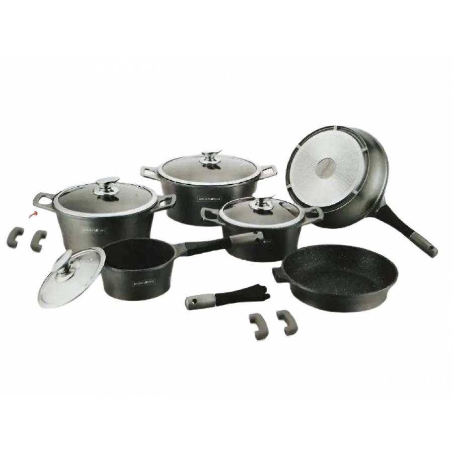 Set oale de gatit,14 piese, invelis marmura, gri