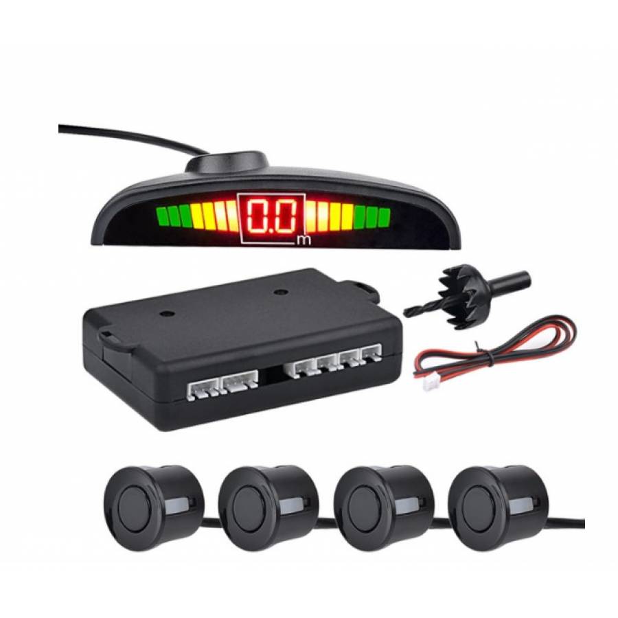 Sistem 4 senzori de parcare auto cu display LED si sonorizare KlaussTech, negru