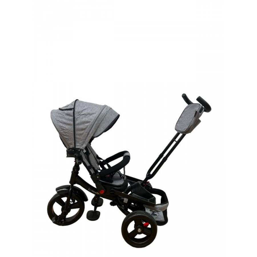 Tricicleta cu scaun reversibil, pozitie de somn, pedale si far cu lumina, gri