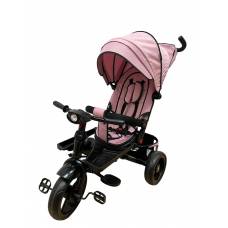 Tricicleta cu scaun reversibil, pozitie de somn, pedale si far cu lumina, roz