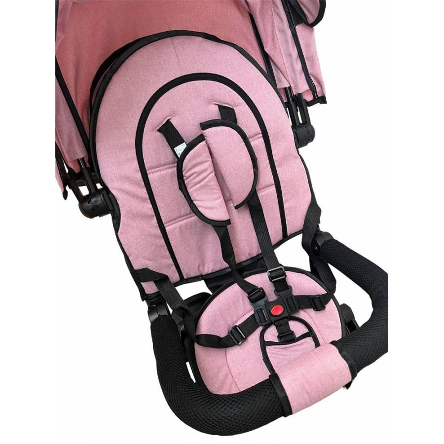 Tricicleta cu scaun reversibil, pozitie de somn, pedale si far cu lumina, roz
