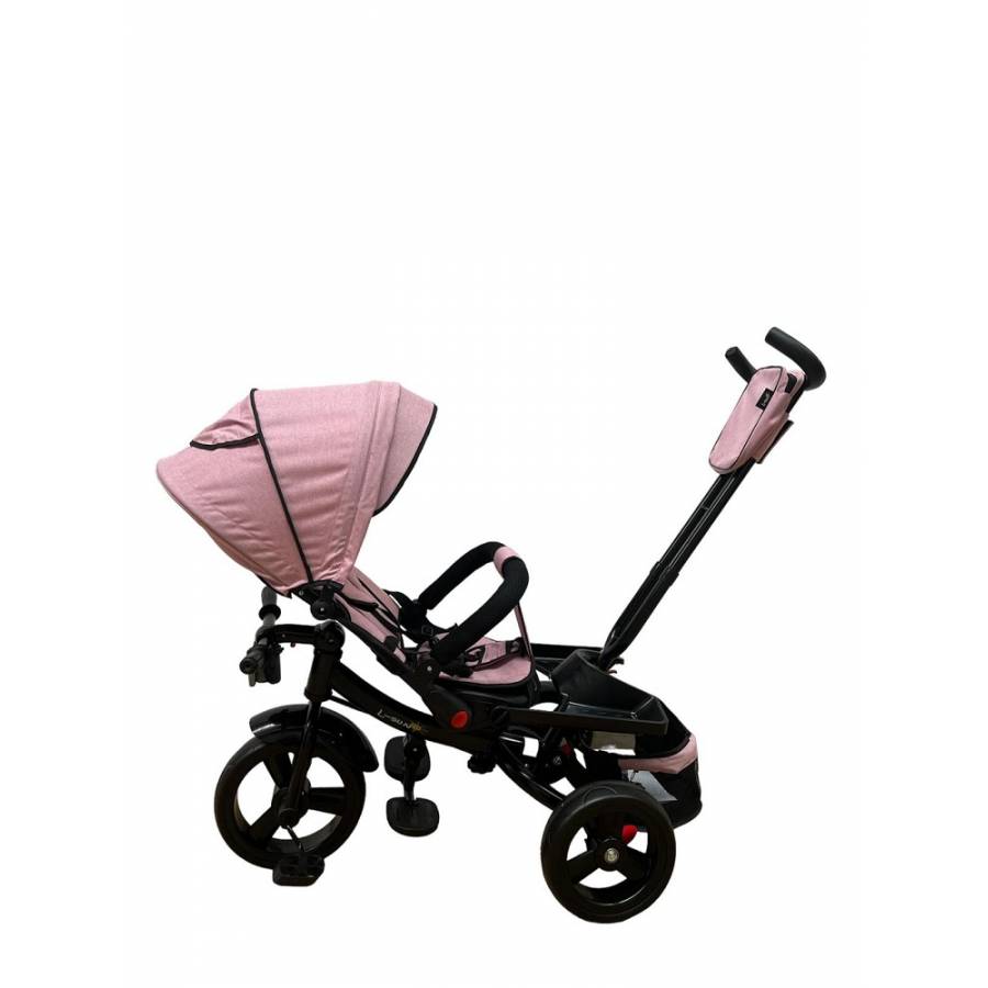 Tricicleta cu scaun reversibil, pozitie de somn, pedale si far cu lumina, roz