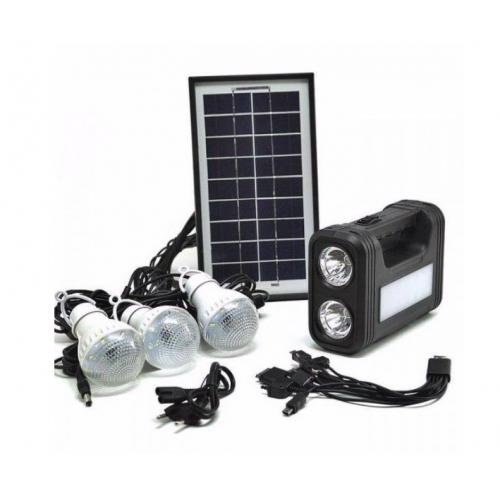 Kit Lampa cu incarcare solara, 3 becuri, lanterna 2 becuri, incarcator priza si cablu 5 mufe