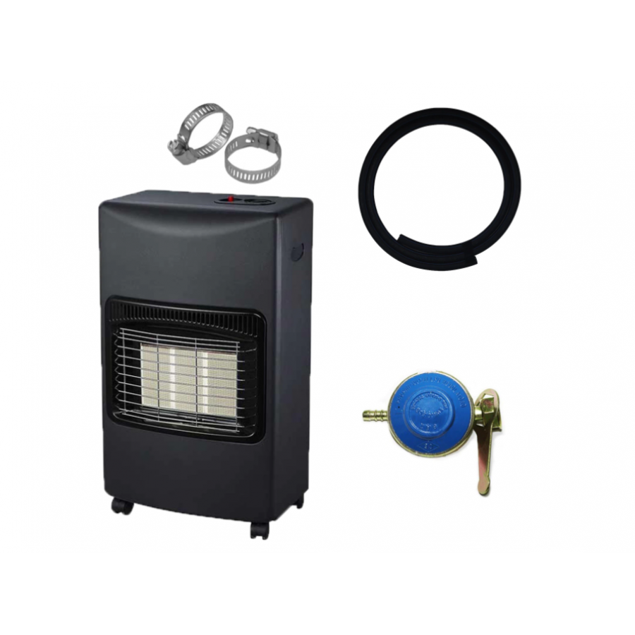 Pachet - Soba Pe Gaz Neagra, Arzator Cu Ardere Completa + Regulator Gaz + 1m Furtun Gaz +2 X Coliere Furtun Gaz