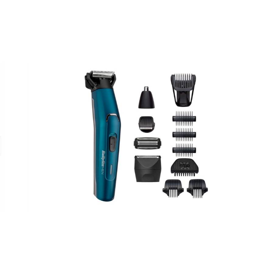 Set aparat de ras si tuns, multifunctional, 12 capete interschimbabile, rezistent la apa, albastru