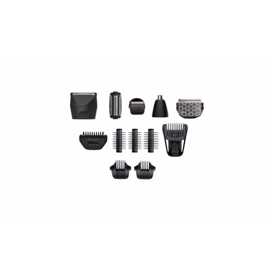 Set aparat de ras si tuns, multifunctional, 12 capete interschimbabile, rezistent la apa, albastru