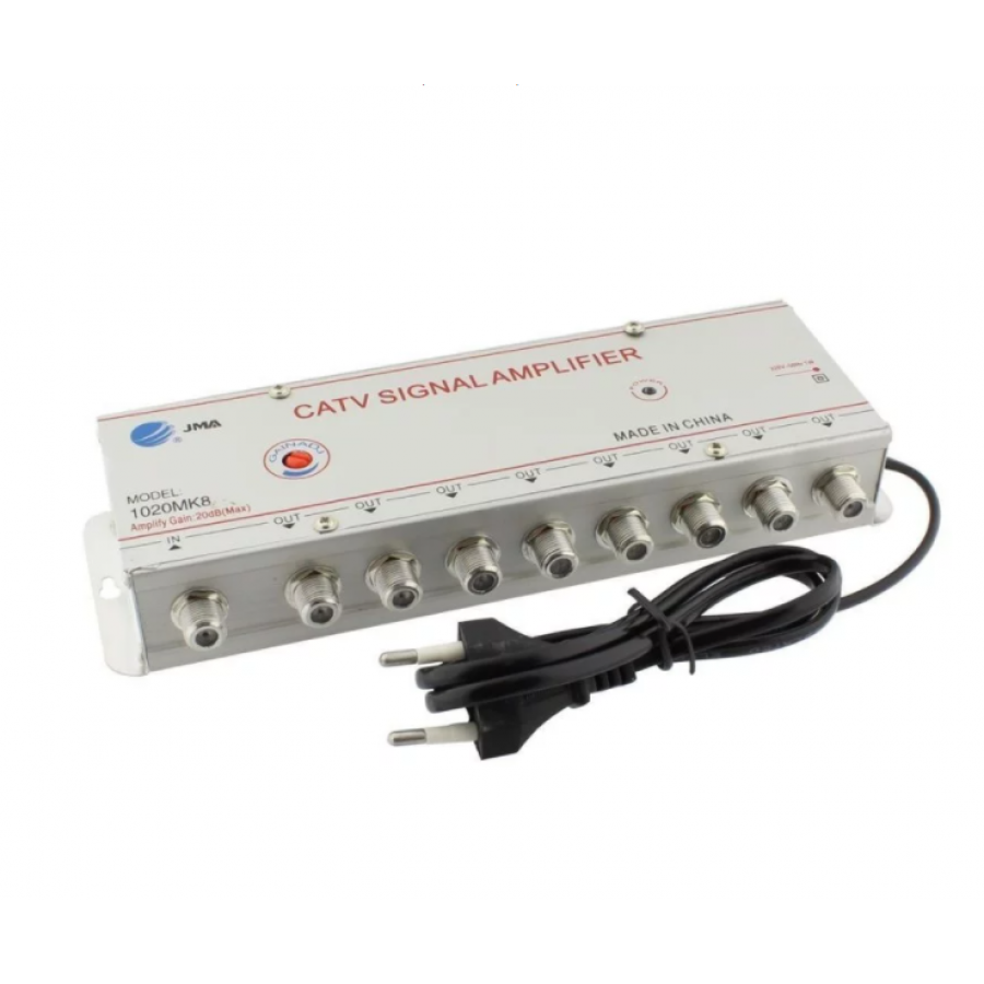 Amplificator Semnal TV KlaussTech, 8 Iesiri, 8 Cai, 220V-50Hz, Mareste Viteza de Transmisie, Alb