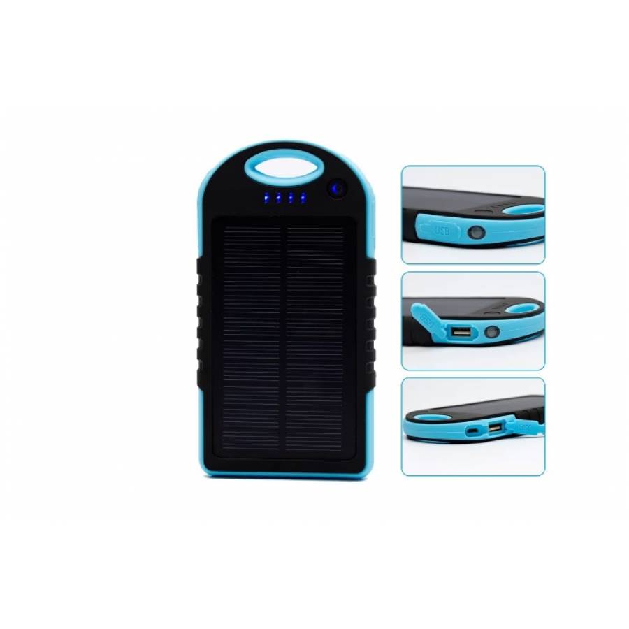 Baterie externa cu incarcare solara KlaussTech, negru\albastru