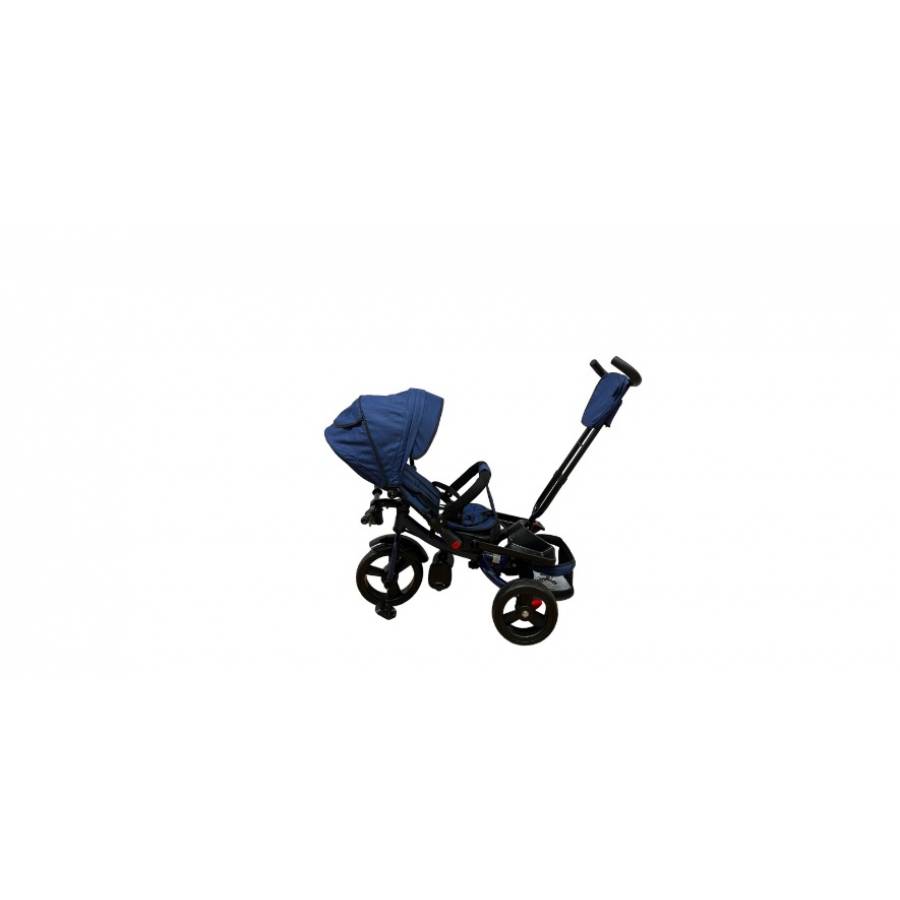 Tricicleta cu scaun reversibil, pozitie de somn, pedale si far cu lumina, albastru