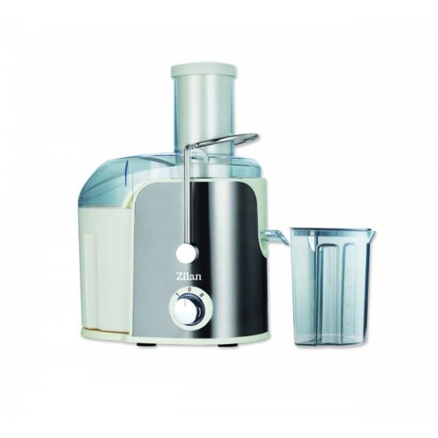 Storcator legume fructe ZILAN, Putere 800 W, Recipient colectare pulpa 1.6L, Pahar gradat colectare suc 0.75L, Tub de alimentare 75 mm, Sistem antipicurare, Alb/inox