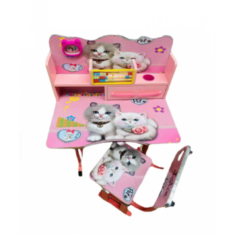 Birou cu scaun si sertar pentru copii Pisici
