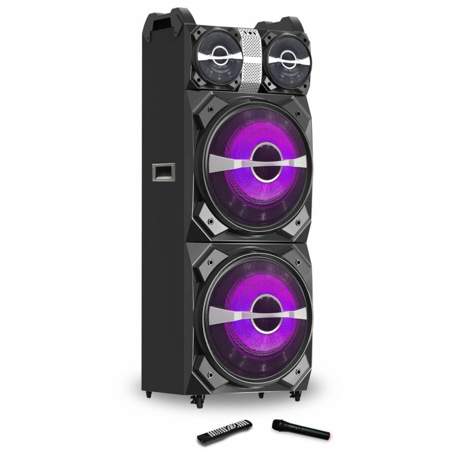 Boxa activa fixa AKAI DJ-T5, dual USB, card SD, Bluetooth, microfon wireless si telecomanda, 300W