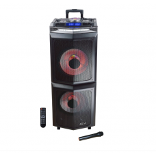 Boxa activa portabila AKAI DJ-6212 BT cu DJ mixer, Bluetooth, dual USB, radio, microfon wireless, telecomanda si mufa intrare chitara, 200W