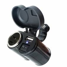 Bricheta Auto KlaussTech, 12V, Pentru Motociclete, USB, Iesire 5V/1.5A, Negru
