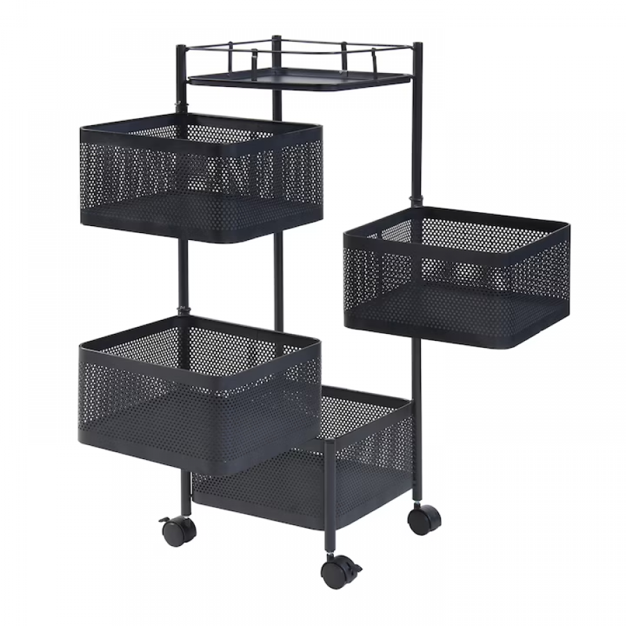 Organizator KlaussTech servire la masa, 78 x 25 x 25 cm, otel, negru, cu 4 cosuri