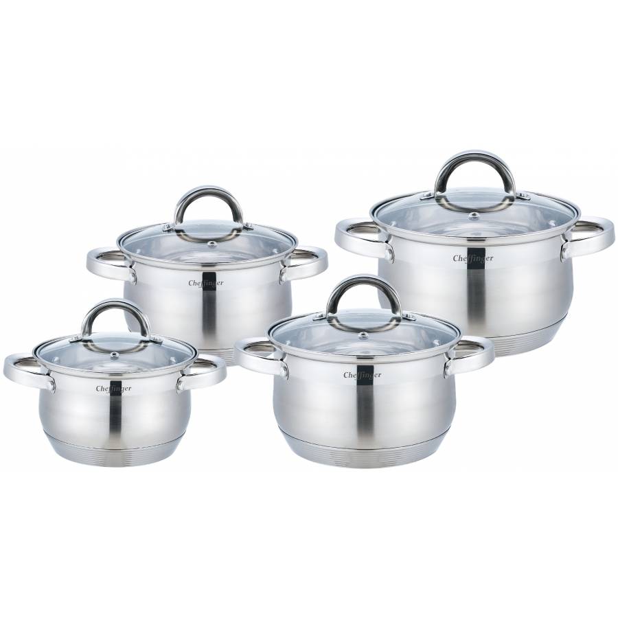 Set 4 oale din otel inoxidabil cu capac sticla transparenta, 8 piese