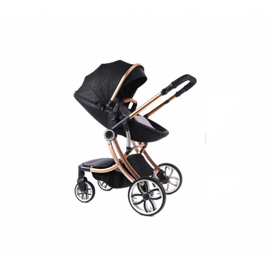 Cărucior 2 în 1, reversibil, reglabil, cu suspensie, negru
