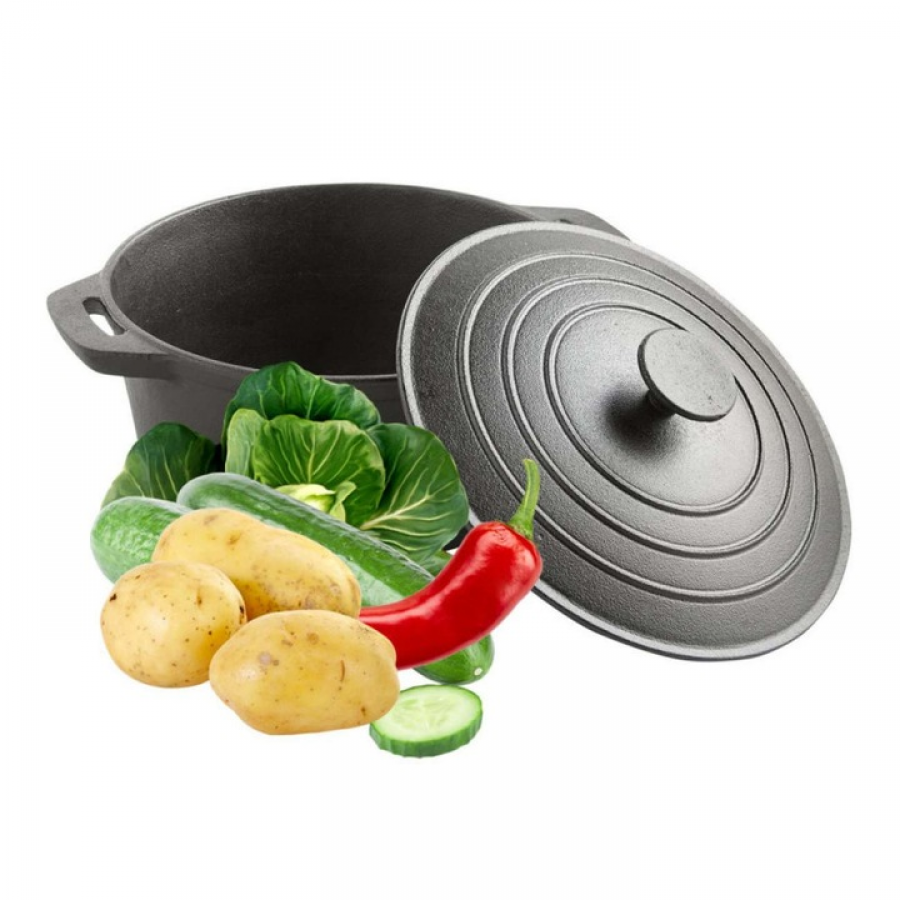 Cratita tip tuci Sapir din fonta pura cu capac, 24X11 cm, 3.9 L, Negru