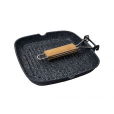 Tigaie grill, diametru 24 cm, material aluminiu, interior granit, maner pliabil