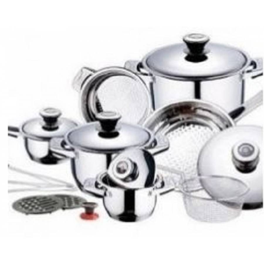 Set De Oale Cu Capac, 18 Piese, Capac Sticla Termorezistenta, Otel Inoxidabil, Manere Termometru, Orificiu Pentru Aburi, 9 Straturi, Argintiu