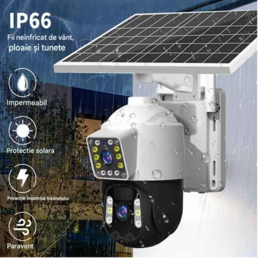 Camera duala 8Mp, solara 4G sim, PTZ, supraveghere fara cabluri in orice locatie, CCTV, audio bidirectional, KLaussTech