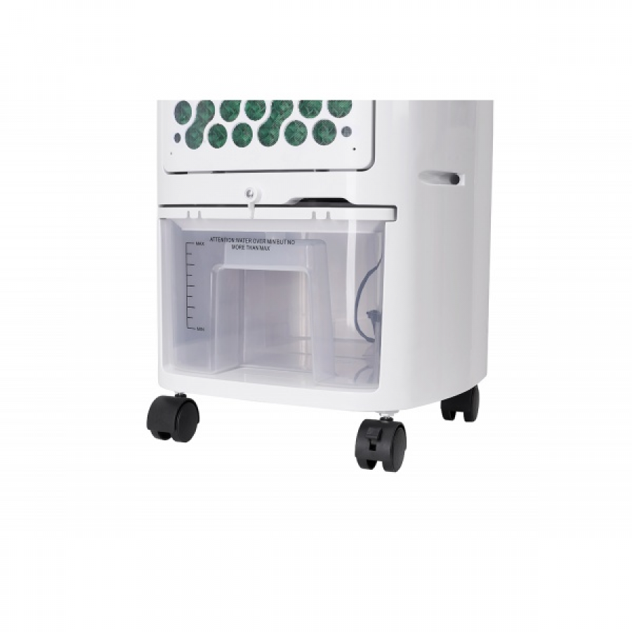 Ventilator cu racitor si purificator de aer mobi, Racire/Umidificare/Purificare, Telecomanda, Temporizator 1-12 ore Rezervor apa 7 l, Portabil, Alb