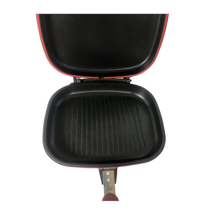 Tigaie Dubla Antiaderenta, Grill, Garnitura Etansare Siliconica, Dreptunghiulara, Rosu