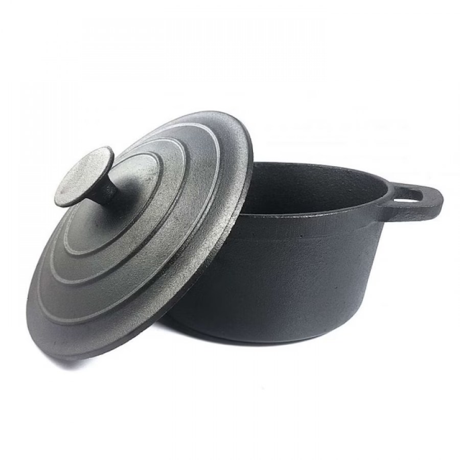 Cratita tip tuci Sapir din fonta pura cu capac, 24X11 cm, 3.9 L, Negru