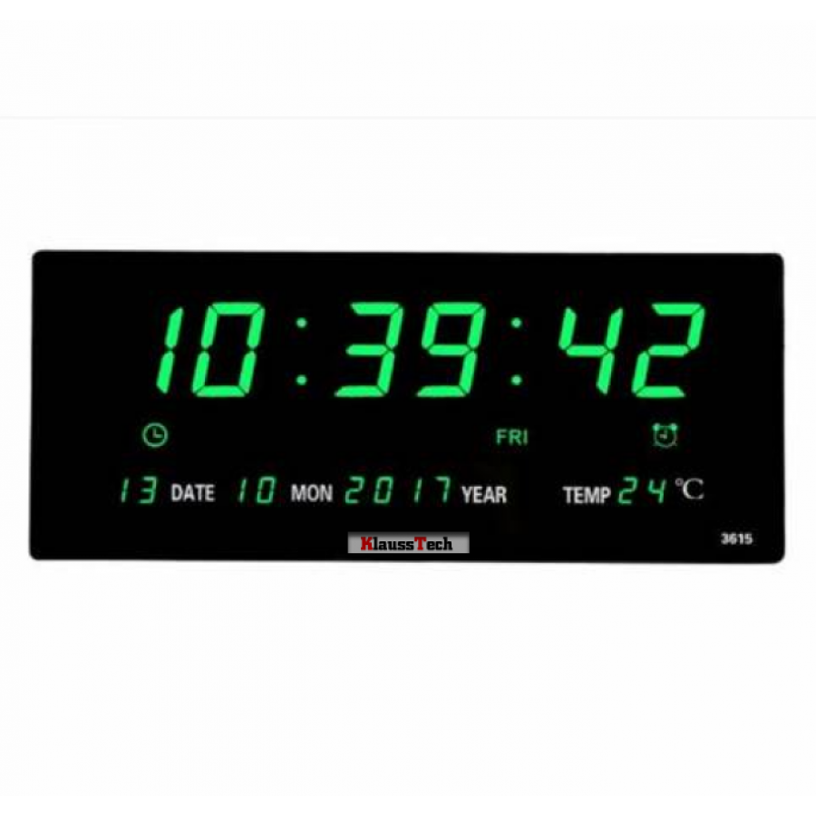 Ceas Digital De Perete, Klausstech, Afisaj LED Verde, Afisaj Temperatura, Timp Precis, Negru