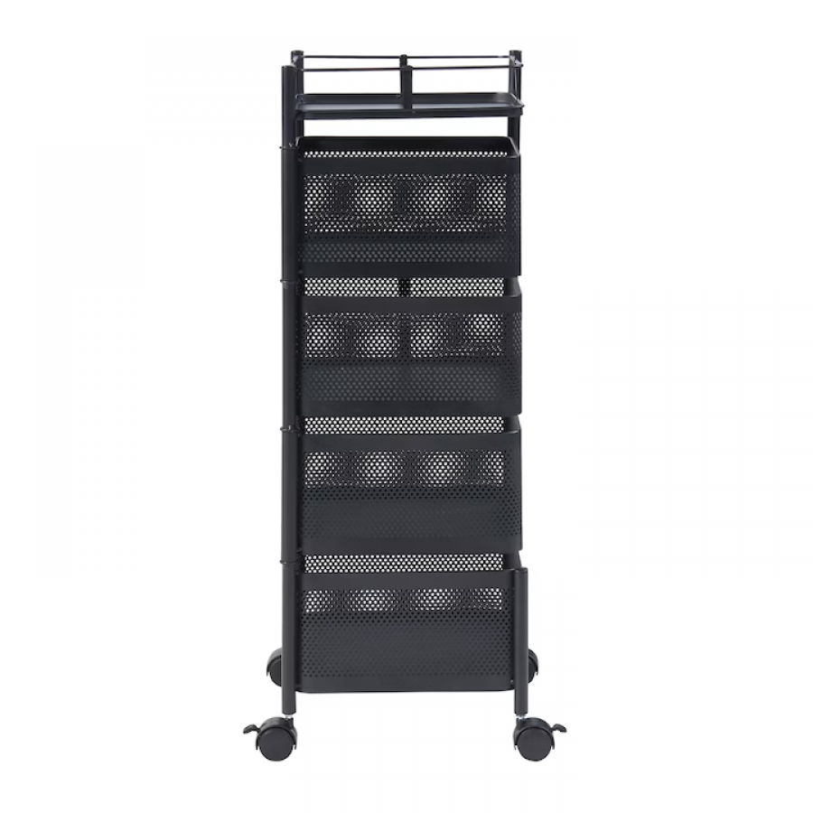Organizator KlaussTech servire la masa, 78 x 25 x 25 cm, otel, negru, cu 4 cosuri