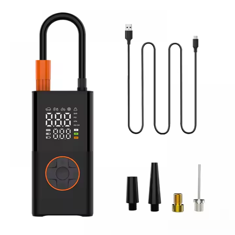 Pompa de aer pentru masina, 4000mAh, iluminare LED, duza de aer liber, negru