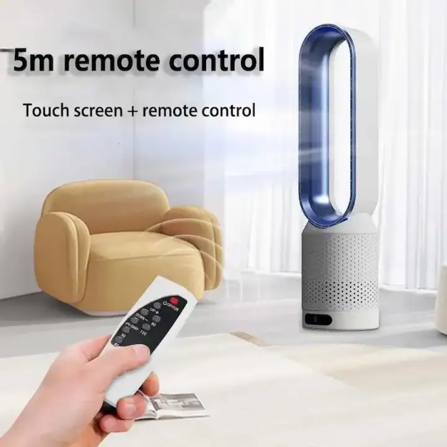 Ventilator electric, 8 trepte, paleta rotativa, cu telecomanda, albastru