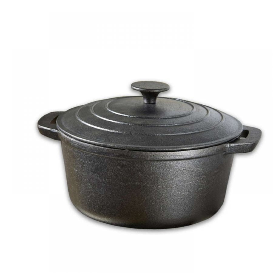 Cratita tip tuci Sapir din fonta pura cu capac, 24X11 cm, 3.9 L, Negru