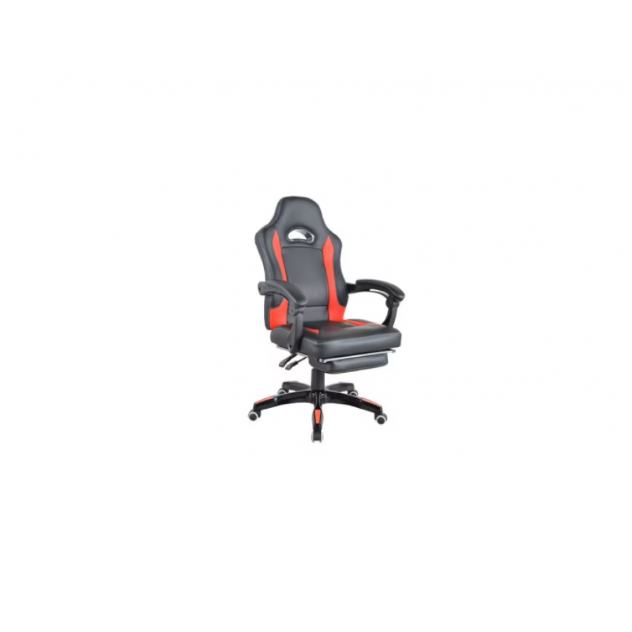 Scaun Gaming Cu Suport Picioare, Functie Sezlong, Piele Ecologica, Negru/rosu