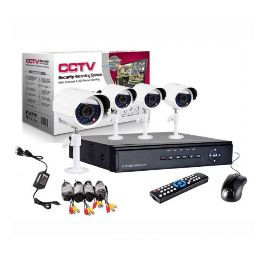 Kit KlaussTech Cctv Sitem Video De Supraeghere Cu 4 Camere Albe , Dvr Si Accesorii